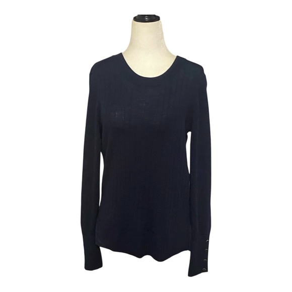 Tahari merino wool blend navy sweater. Sz L - Picture 3 of 14